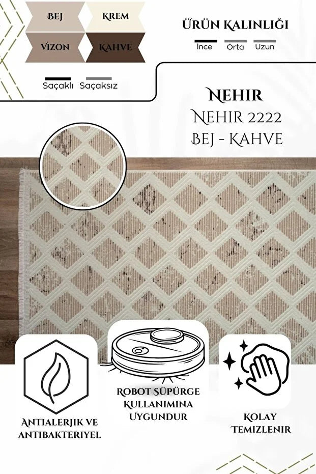 Nuvra Antialerjik %100 Akrilik Dokuma Makine Kesme Yolluk Mutfak Koridor Salon Yatak Odası Halısı
