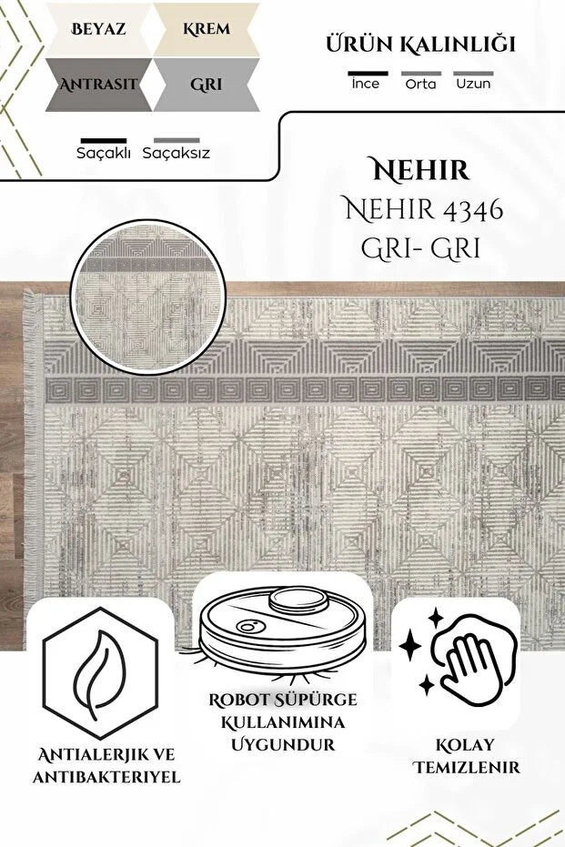 Kyna  Antialerjik %100 Akrilik Dokuma Makine Kesme Yolluk Mutfak Koridor Salon Yatak Odası Halısı